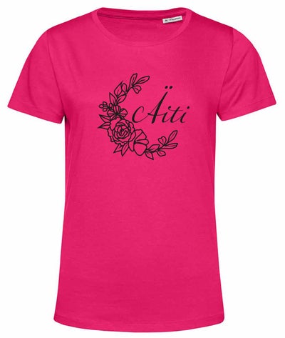 Organic cotton T-shirt: Flower mom, pink