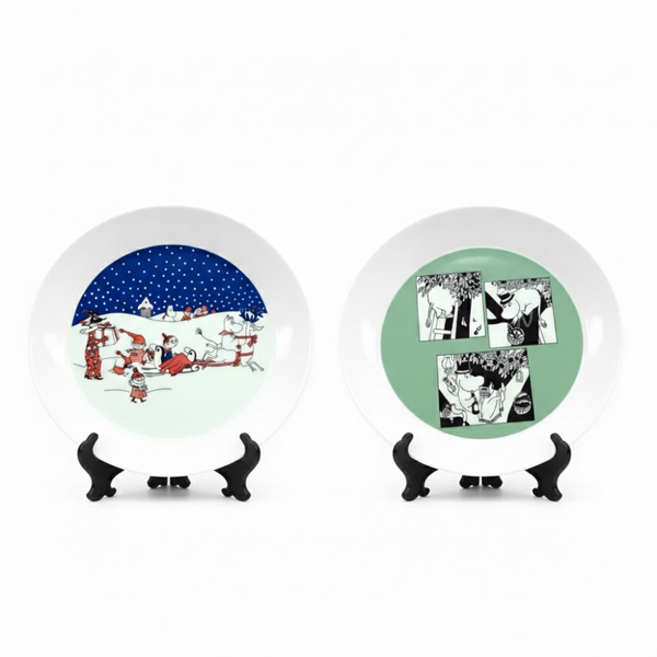 Arabia Moomin Collector Plate Set 2/10, Tove Slotte, Green Comic Strip & Christmas Greeting, New in Box