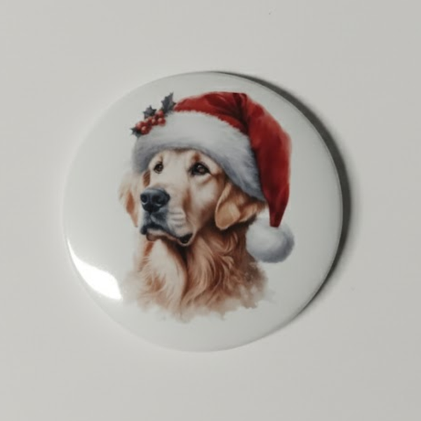 Golden Retriever with Santa Hat - Christmas Magnet