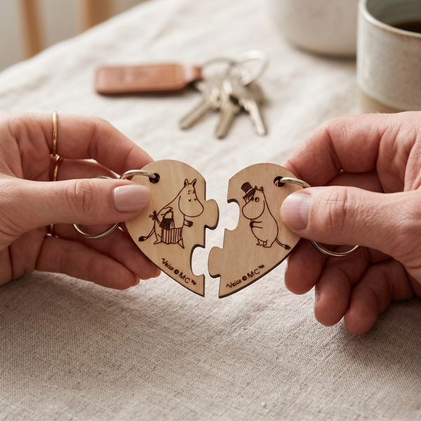 Moomin Moominmamma and Moominpappa Bowing Keyring, Heart Halves