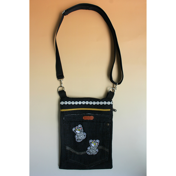 Copy of Copy of Copy of Ihanaiset&reg; "White Paw Hearts" Denim Bag (Black Denim)