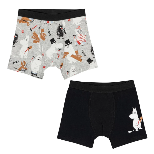 Kids' Moomin Builders Boxers 2-pack, Black and Grey