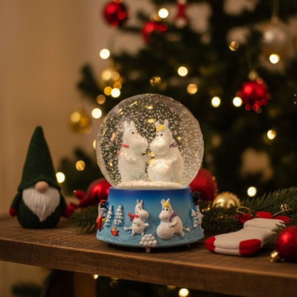Moomin small snow globe, Moomintroll & Snorkmaiden