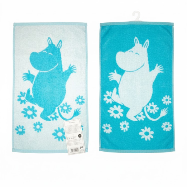 Finlayson Moomin Guest Towel, Friendly Moomins (30 x 50 cm), Turquoise/White, Cheerful Collector's Design
