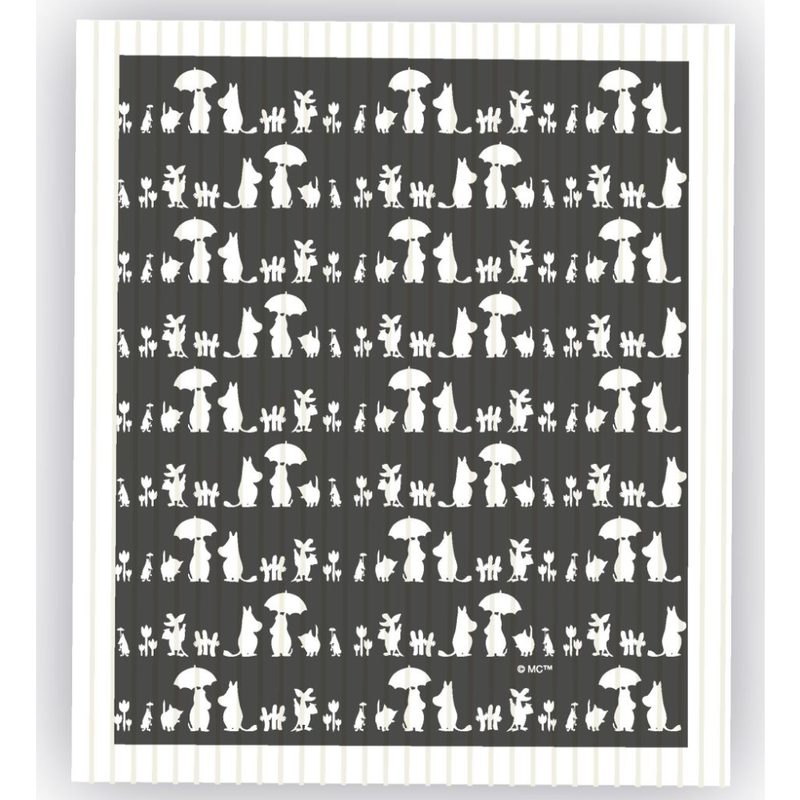 Musta-valkoinen muumi tiskiliina